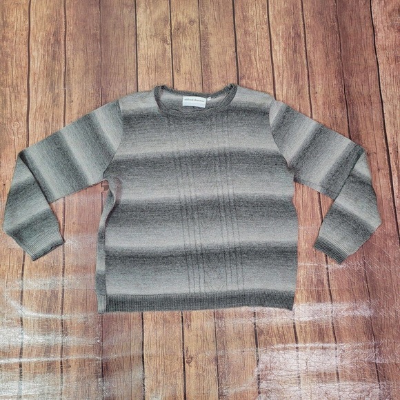Alfred Dunner Sweaters - Alfred Dunner Womens Sweater Gray PS Petite Crew Neck Long Sleeve Ombre Striped
